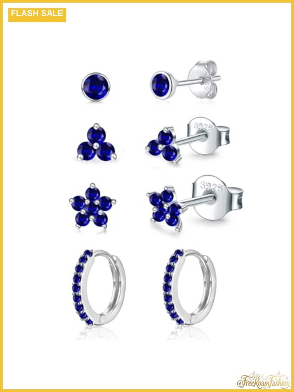 Sterling Silver Stud Earrings Set for Women, Hypoallergenic 4 Pairs, Cubic